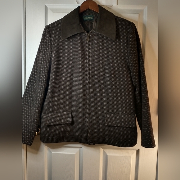 Harve Benard Jackets & Blazers - Hound stooth women's wool leather collar vintage no size see photo